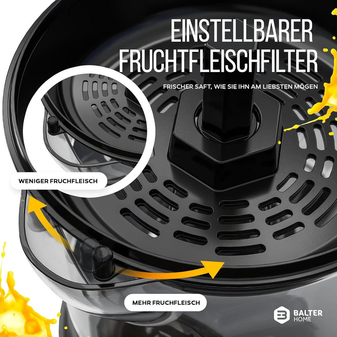 Balter ZP-04 Zitronenpresse Elektrisch – Hohe Saftausbeute, 2 Drehrichtungen & 2 Kegel– Zitruspresse