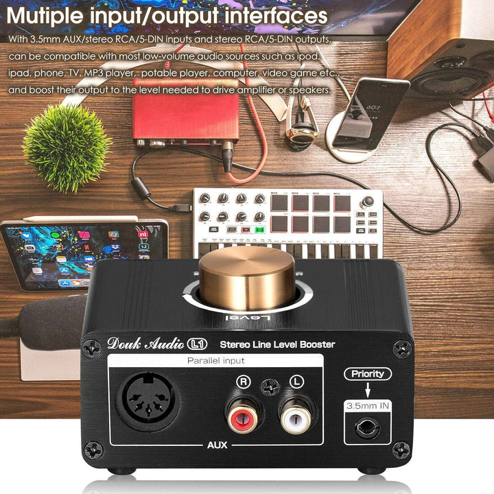 Mini Stereo Line Level Booster Verstärker Audio Preamp für MP3, iPod, iPad, iPhone, 20dB Gain + Laut