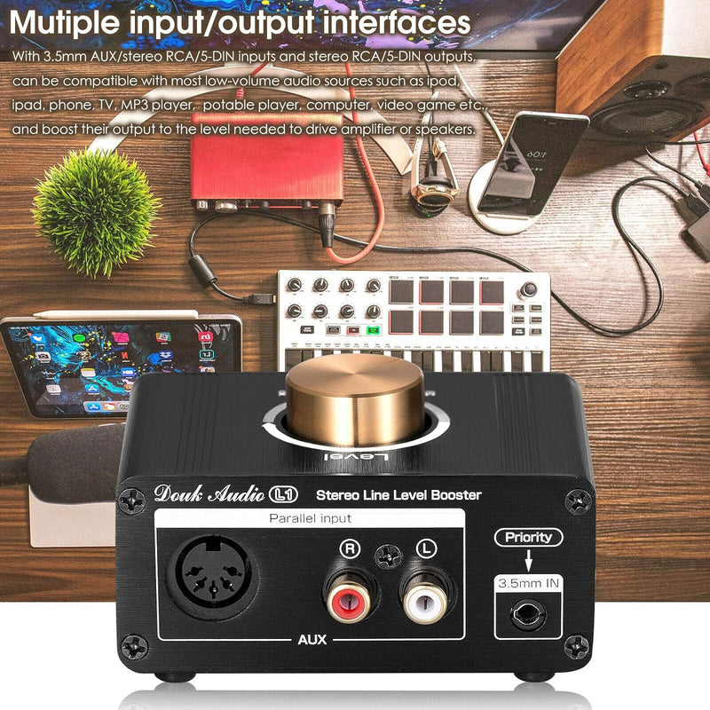 Mini Stereo Line Level Booster Verstärker Audio Preamp für MP3, iPod, iPad, iPhone, 20dB Gain + Laut