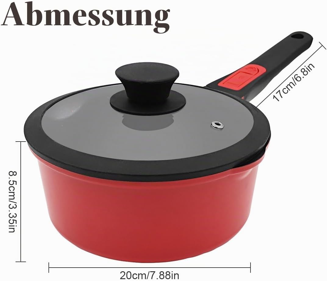 Bobikuke Kasserolle 20cm mit Deckel, 2.5L Antihaft-Stielkasserolle mit Abnehmbarer Griff, Milchtopf