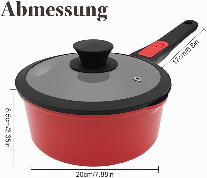 Bobikuke Kasserolle 20cm mit Deckel, 2.5L Antihaft-Stielkasserolle mit Abnehmbarer Griff, Milchtopf