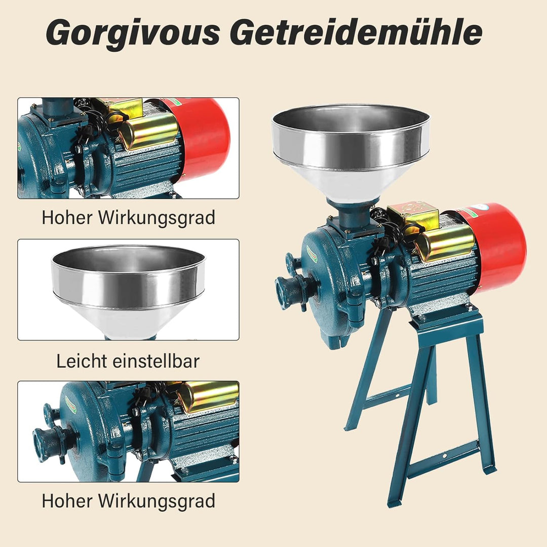 2200W 220V Getreidemühle, Elektrische Getreidemühle, Getreidemühle Mühle Nussmühle mit Trichter, Kom