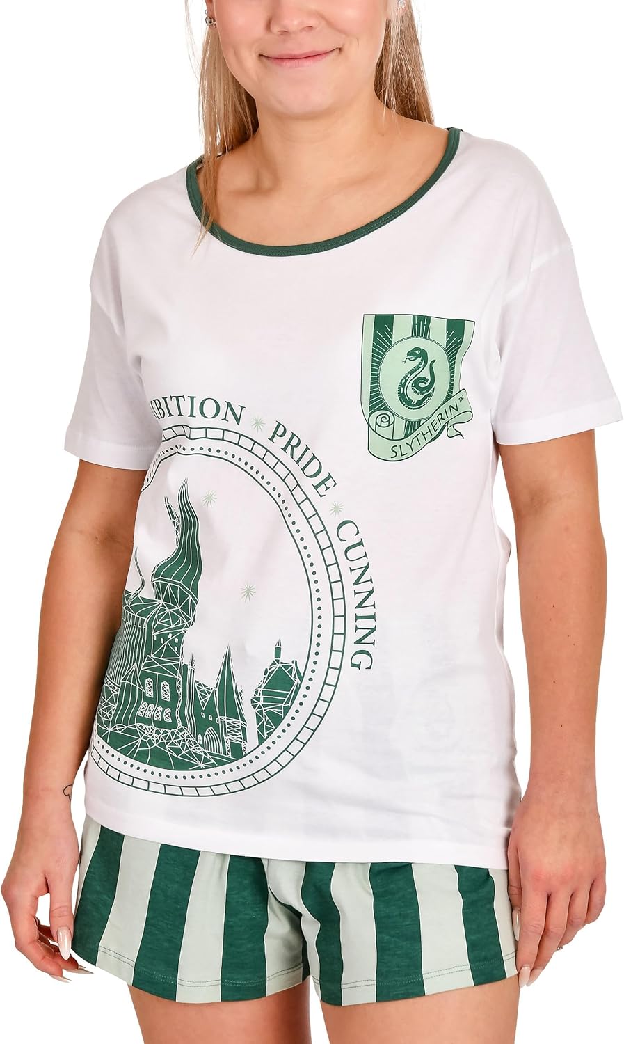 Elbenwald Harry Potter Pyjama Hogwarts Häuserwappen alle Hogwartshäuser Frontprint 2teilig für Damen