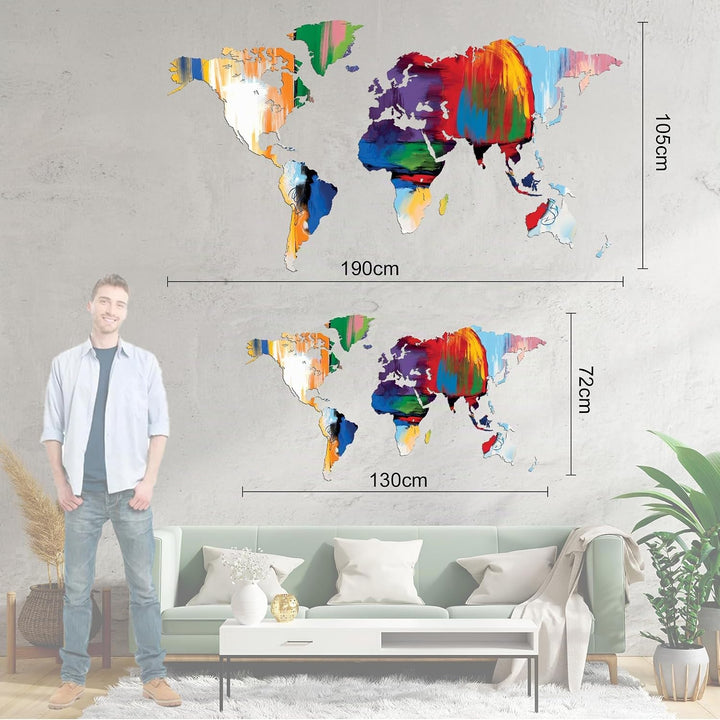 - WELTKARTE - SONDERAUSGABE - ABSTRAKTE FARBEN - MDF HOLZWANDDEKORATION - 190X105 CM 190x105cm Abstr