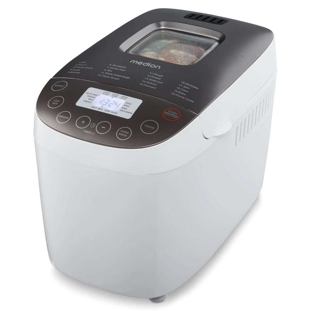 MEDION Brotbackautomat Brotbackmaschine, 950 Watt, bis zu 1600g | 20 Backprogramme, 3 Bräunungsgrade