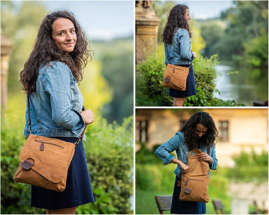 LECONI Umhängetasche für Damen Crossbag Veloursleder Echtleder Natur Damentasche Schultertasche Lede