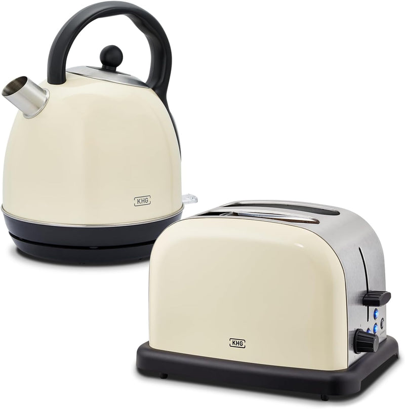 KHG Retro Frühstücksset | Toaster 2 Scheiben mit Brötchenaufsatz, 7 Bräunungsstufen 850W | Wasserkoc