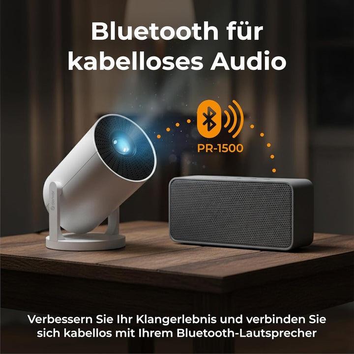 DENVER PR-1500 Mini Beamer, LED Projektor mit 120 ANSI Lumen, Unterstützt HD 720p, HDMI, USB & Bluet