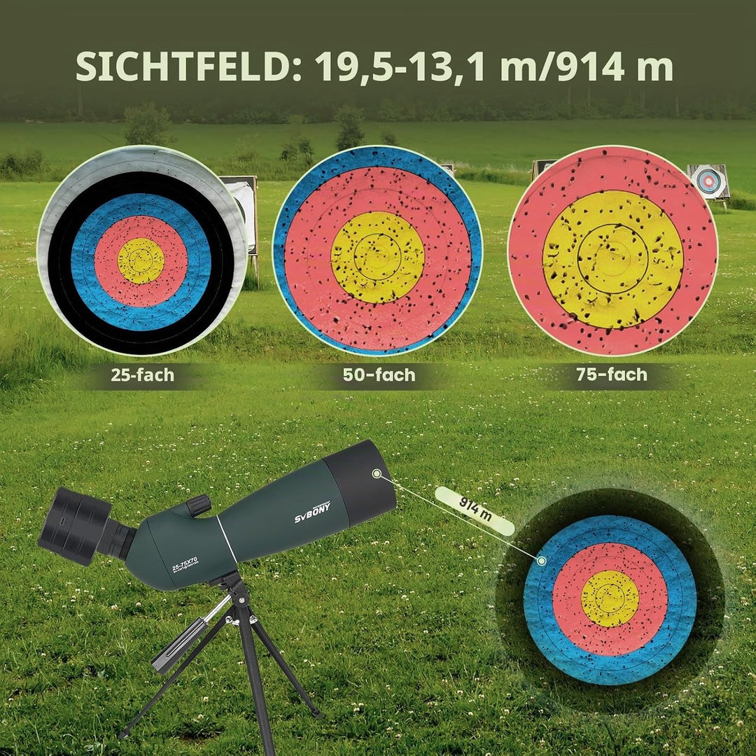 Svbony SV28PLUS Upgrade 25-75x70 mm Spektiv, mit SC002 WiFi Kamera, BAK4 A5 Weinrotes FMC Objektiv,
