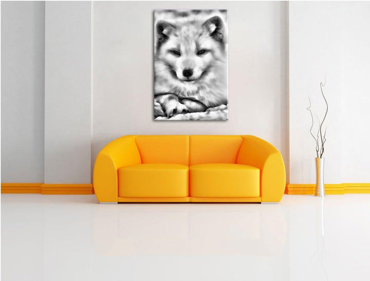 Monocrome, Weisser Fuchs, Format: 100x70 auf Leinwand, XXL riesige Bilder fertig gerahmt mit Keilrah