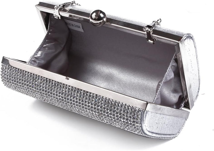 Damara Mini Glitzernde Strassstein Damen Hartschalen Clutch Abendtasche,Silber, Silber