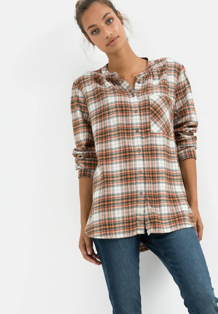 camel active Damen Karobluse mit Rundhalskragen XS Orange, XS Orange