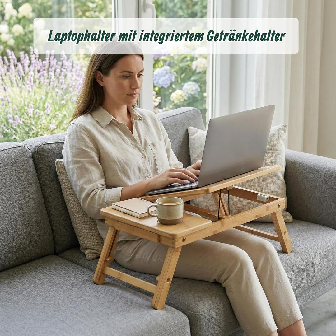 Relaxdays Laptop-Ständer, für 11,6-17,3 Zoll, höhenverstellbarer Laptophalter, Getränkehalter, Schub