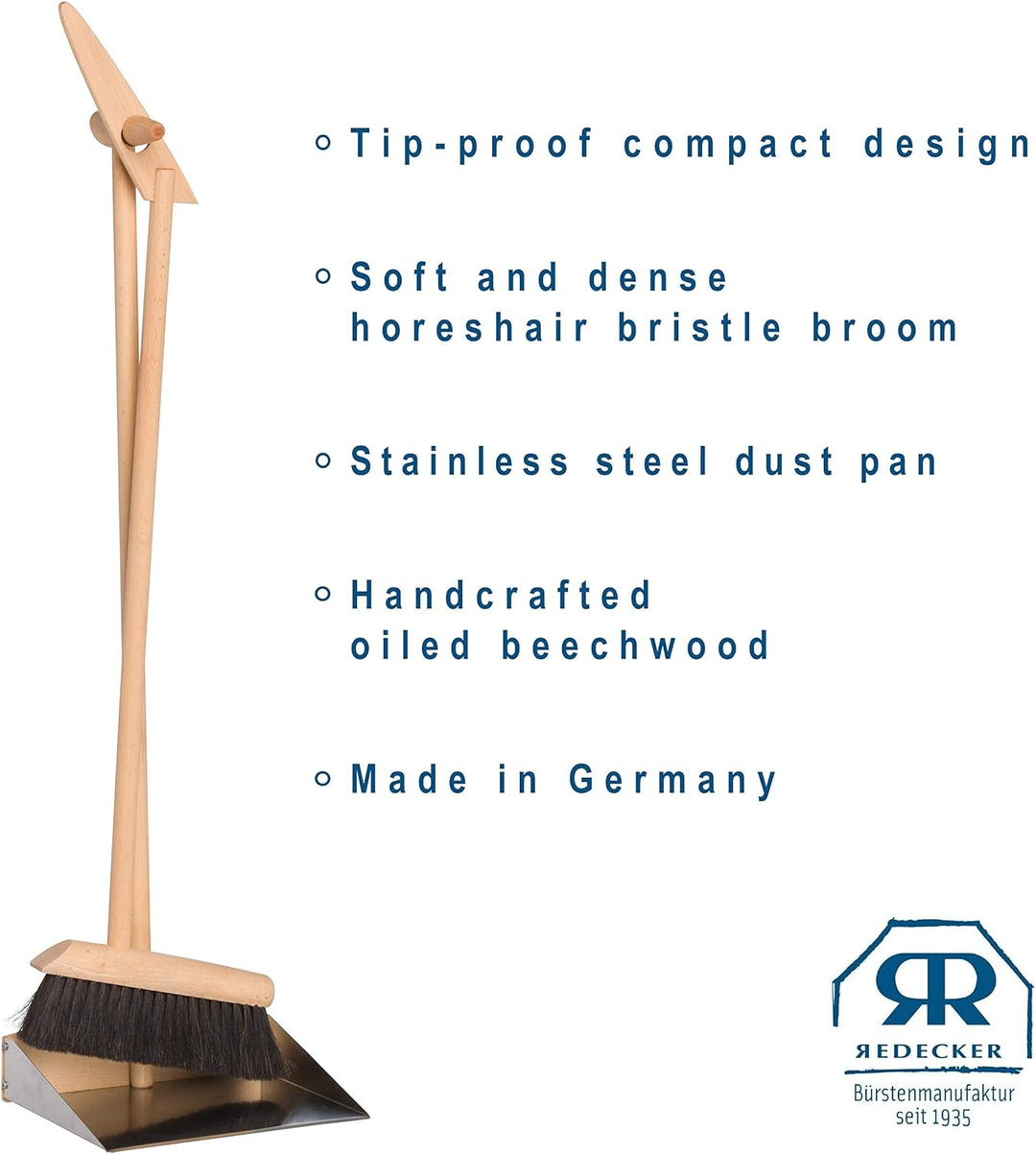 Bürstenhaus Redecker 180690 Steh-Kehr-Set stabil und kippsicher, Stiele aus geöltem Buchenholz, Bese