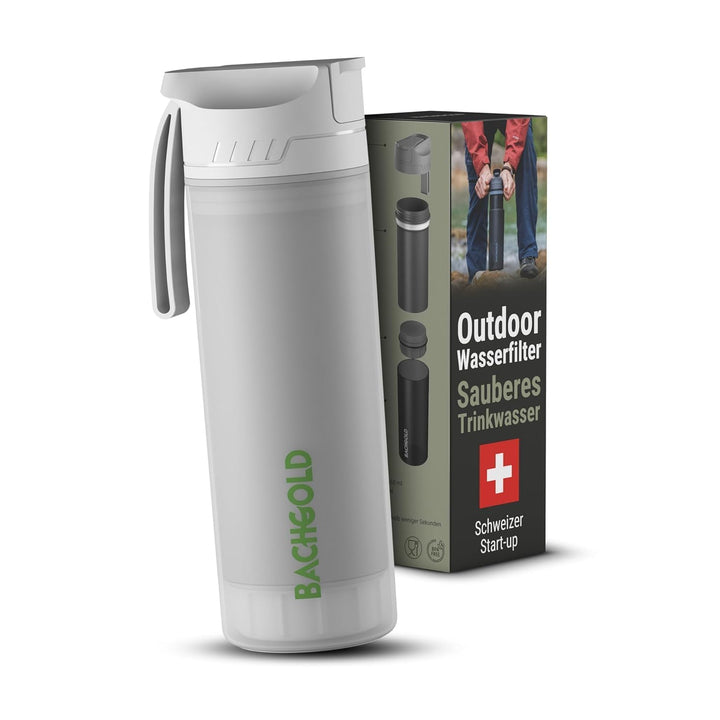 Bachgold® Profi Outdoor Wasserfilter Flasche [650ml] mit 1500L Filterkapazität I entfernt 99,99% all