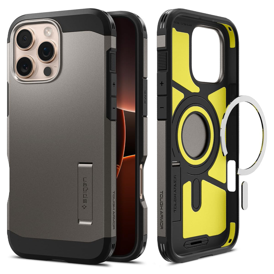 Spigen Tough Armor (AI) MagFit Hülle für iPhone 16 Pro, Kompatibel mit MagSafe Zubehör -Gunmetal Gun