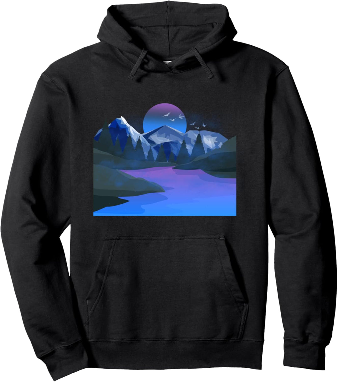 Vaporwave Nacht See Berge Retro Sonnenuntergang Pullover Hoodie