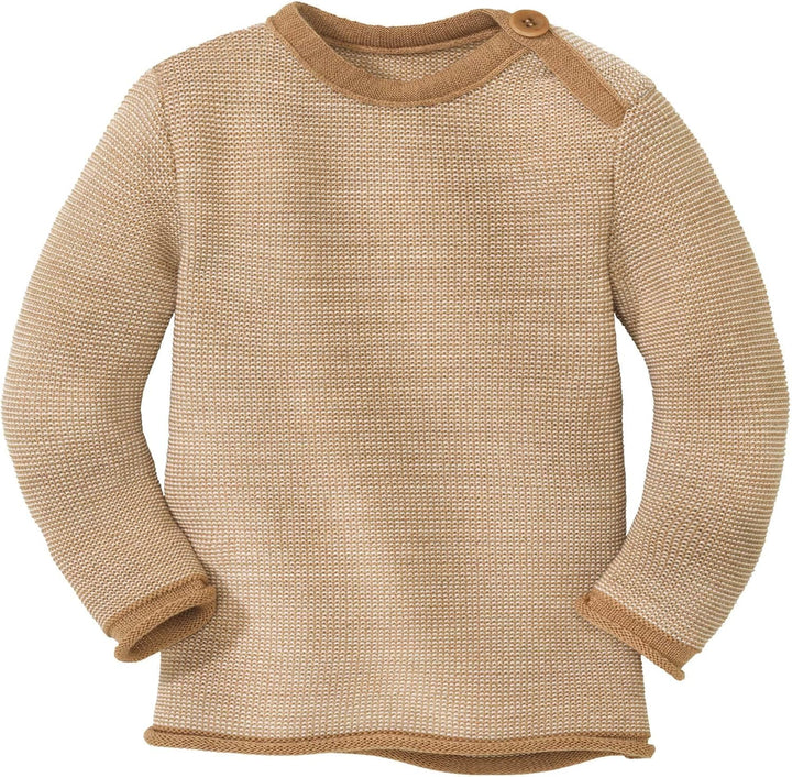 Disana Melange-Pullover, mit Knopfverschluss am Kragen | 100% Bio-Merinowolle GOTS, IVN Best | Newbo