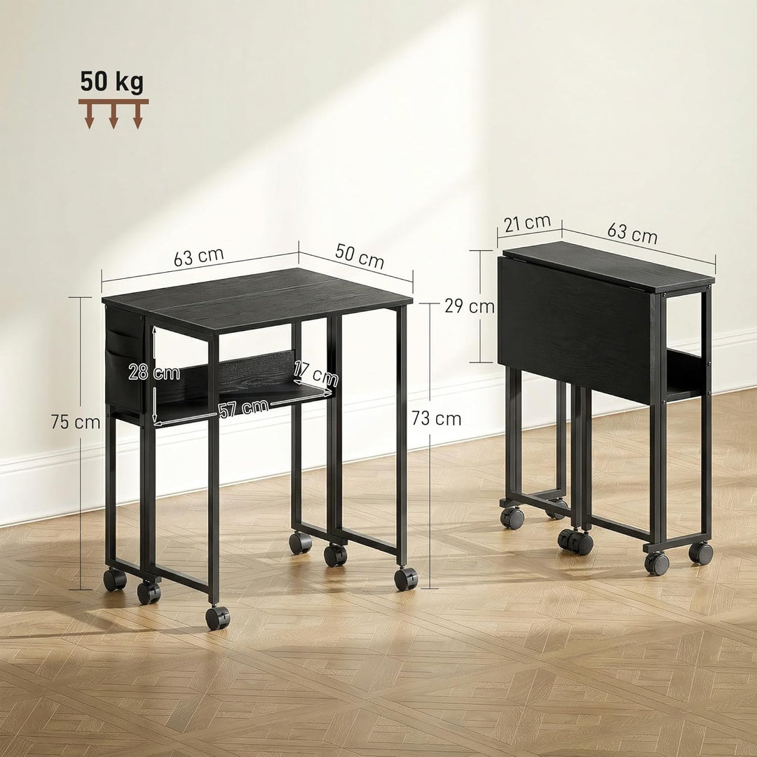 HOMCOM Klapptisch mit Ablagefach und Tasche, 63 cm Faltbarer Computertisch für kleine Räume, platzsp
