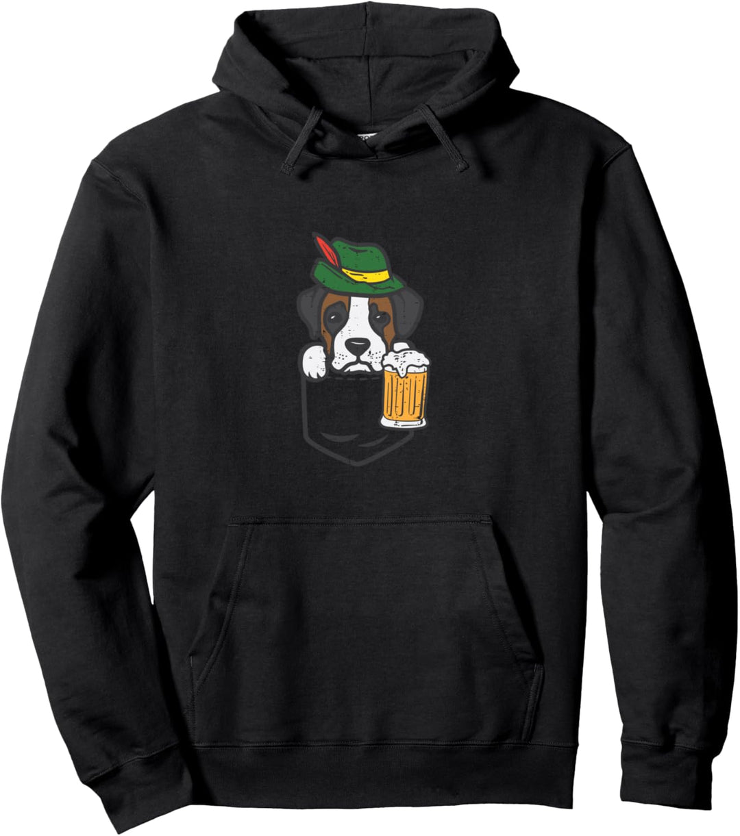 Pocket Boxer Deutsche Mütze Oktoberfest Süss Hundebesitzer Herren Damen Pullover Hoodie