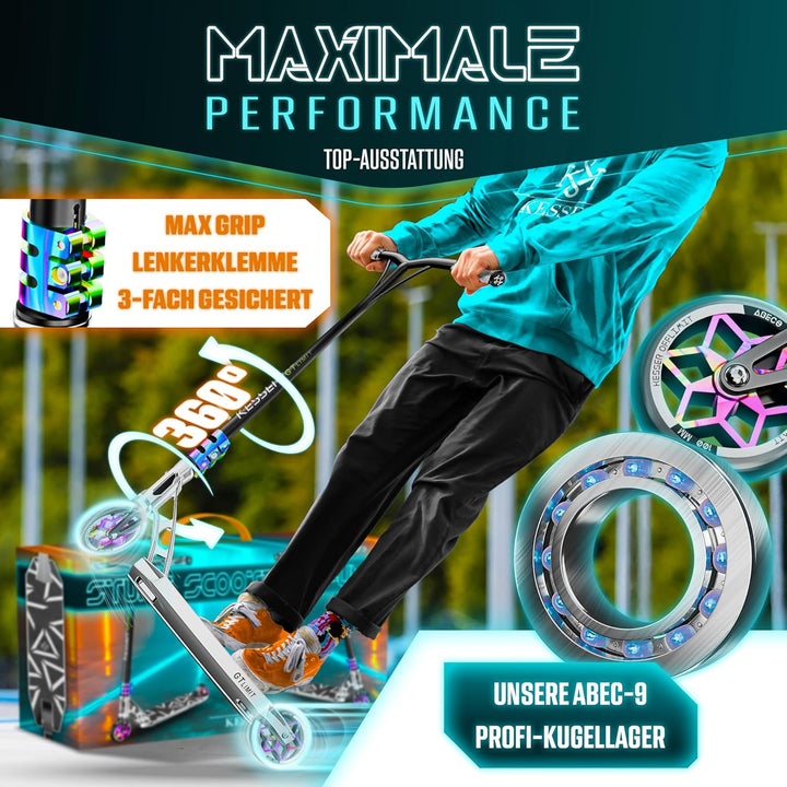 KESSER® Stunt Scooter GT-Limit 360° Lenkung Funscooter Stuntscooter mit Ständer ABEC 9 Kugellagern,