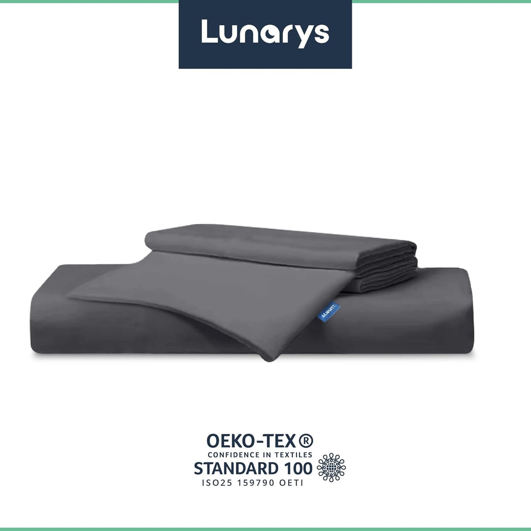 Lunarys SatinRoyal Bettwäsche Set - Uni Anthrazit - 220x240 cm mit 2 x 80x80 cm Kissenbezug - Premiu