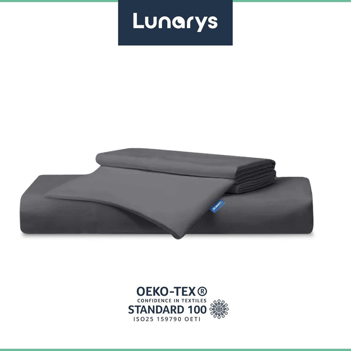 Lunarys SatinRoyal Bettwäsche Set - Uni Anthrazit - 220x240 cm mit 2 x 80x80 cm Kissenbezug - Premiu