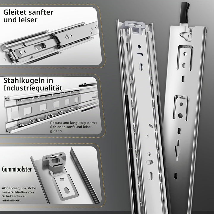AOLSHENG schubladenschiene vollauszug 750 mm,Schwere schubladenführungen mit Schloss 50 kg Ladekapaz