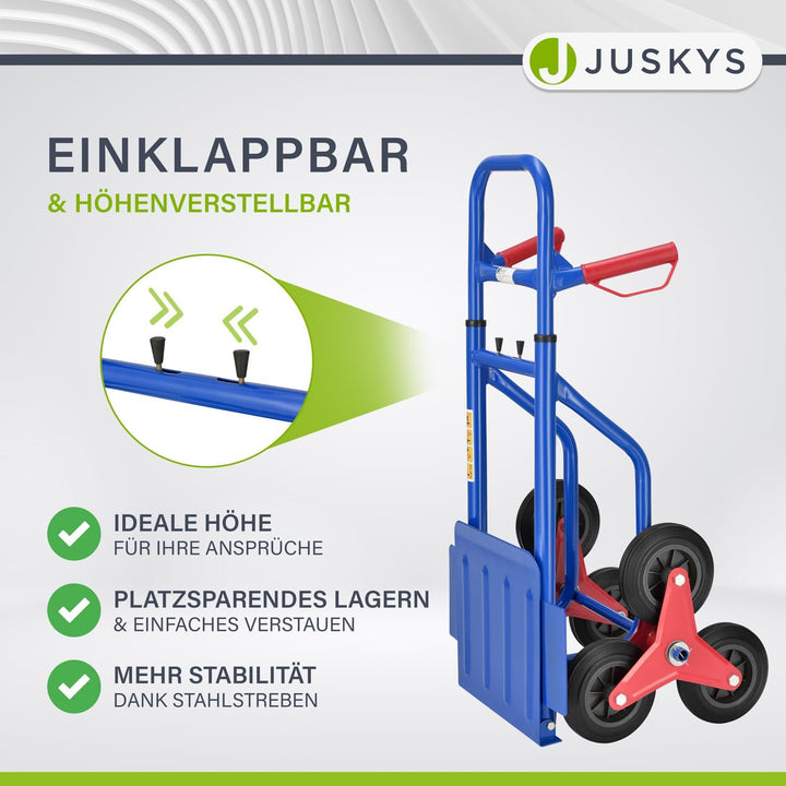 Juskys Treppensackkarre klappbar - Treppensteiger mit Hartgummireifen & Stahlrahmen - Sackkarre für