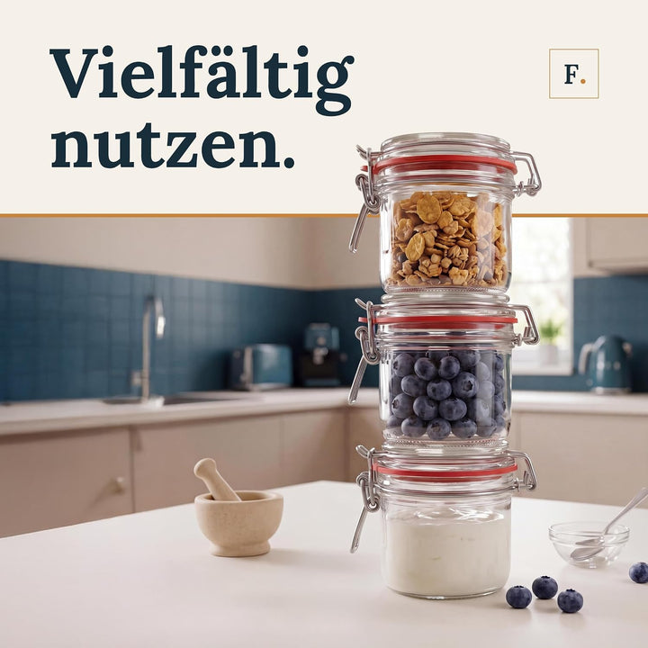 Flaschenbauer - 8 kleine Drahtbügelgläser 167 ml, verwendbar als Einmach- und Fermentierglas, zur Au