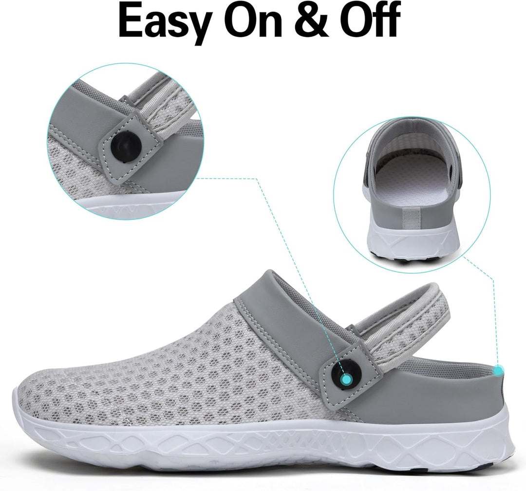 SAGUARO Unisex Clogs Sommer Hausschuhe Leicht Gartenschuhe Gr. 36-48 37 EU Weiss Grau, 37 EU Weiss G