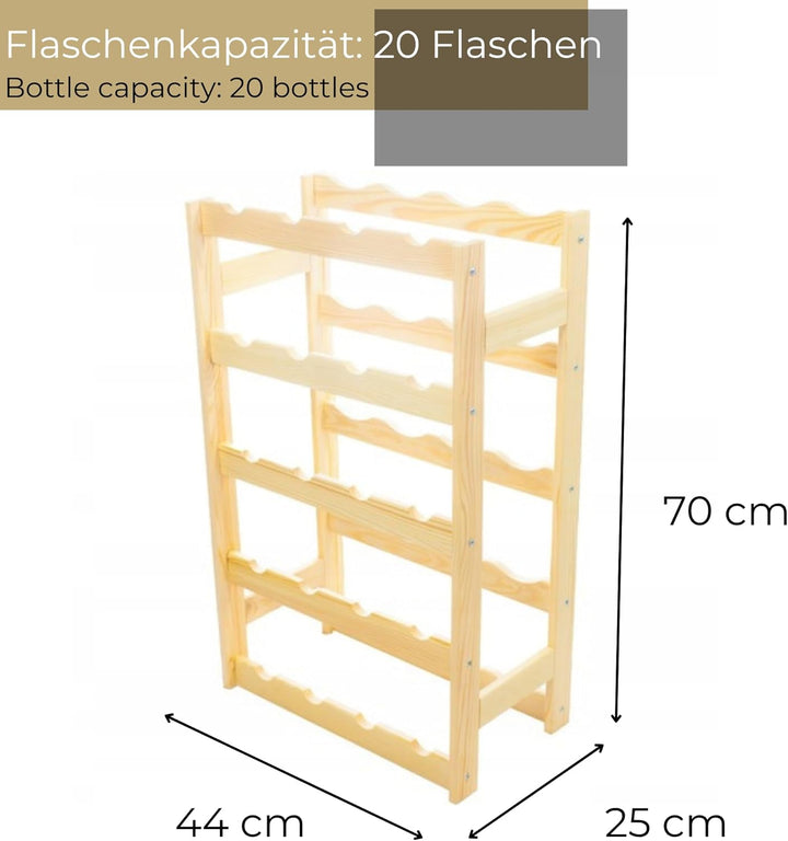 Weinregal Holz 20 Flaschen Natur 44x70x25 cm Wine Rack Regal Flaschenregal Weinflaschenregal Getränk