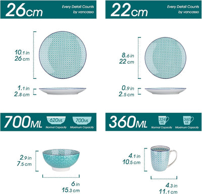 Tafelservice porzellan, vancasso Tafelservice bunt, MACARON 32 teilig Geschirrset, mit je 8 Speisete