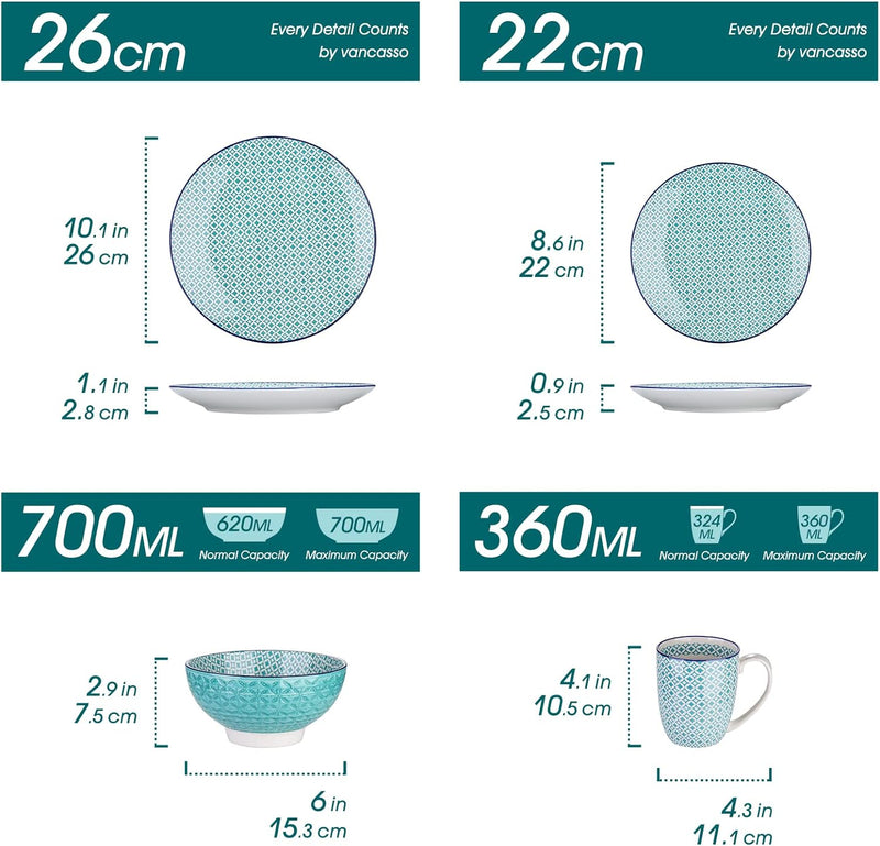 Tafelservice porzellan, vancasso Tafelservice bunt, MACARON 32 teilig Geschirrset, mit je 8 Speisete