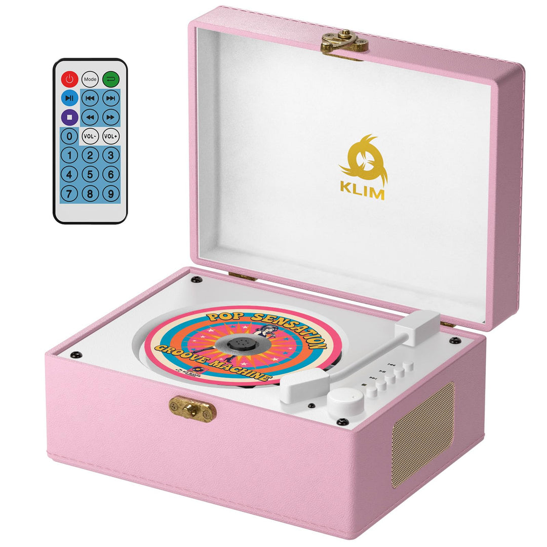 KLIM Retro CD Player – Tragbarer CD-Player mit Lautsprecher, Bluetooth-Empfänger, AUX, USB, Akku, Re