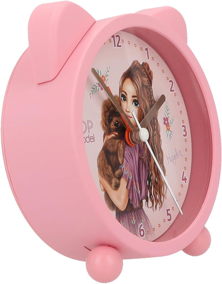 Depesche TOPModel Floral 13226 Kinderwecker in Rosa, Modell und Ohren, leise Uhr mit Lichtfunktion,