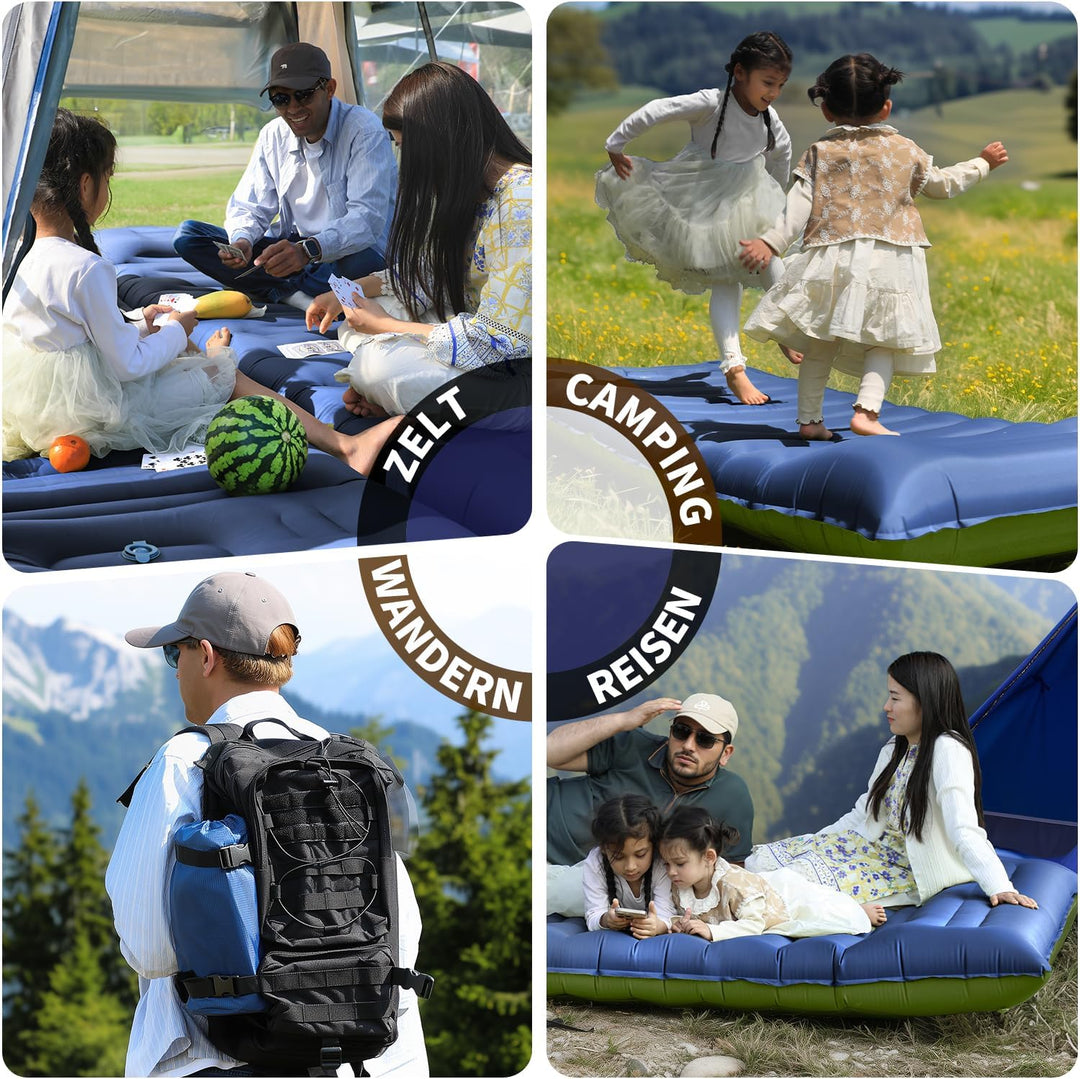 Myxslop Isomatte Camping, 12CM Aufblasbare Isomatte mit Fusspumpe &amp; Kissen Outdoor, Ultraleicht Luft