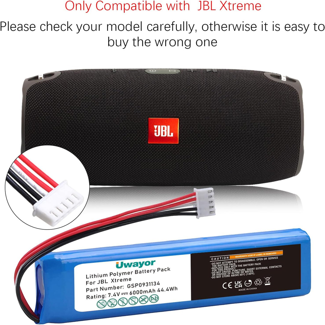 6000mAh Ersatzakku für JBL Xtreme Bluetooth-Lautsprecher, Extreme Teilenummer GSP0931134, 7,4V JBL X