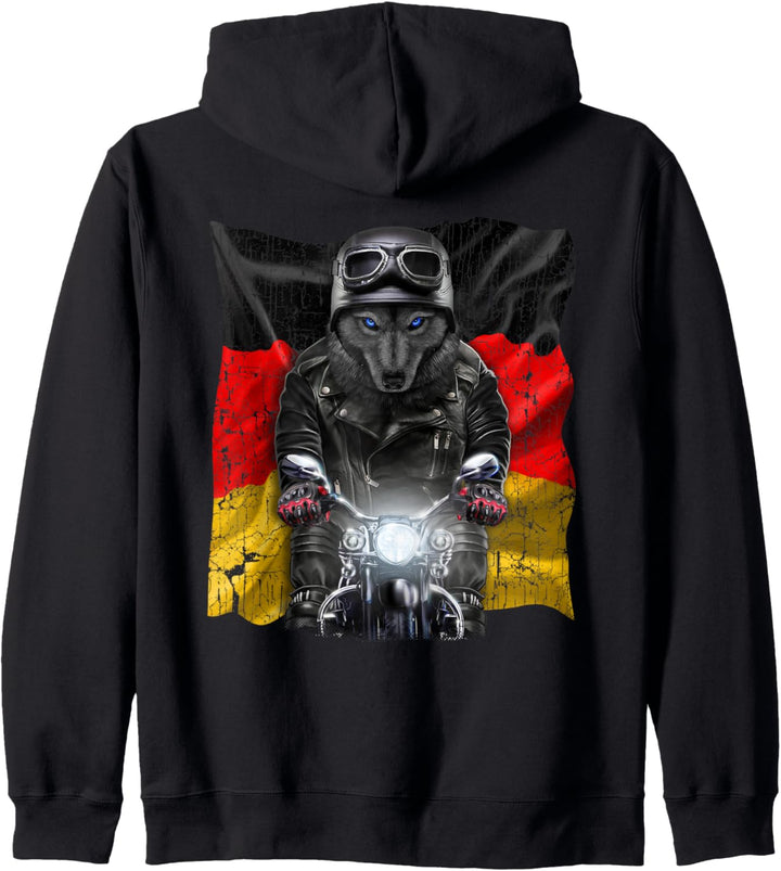 Patriot Wolf auf einem Motorrad mit Flagge von Deutschland Kapuzenjacke
