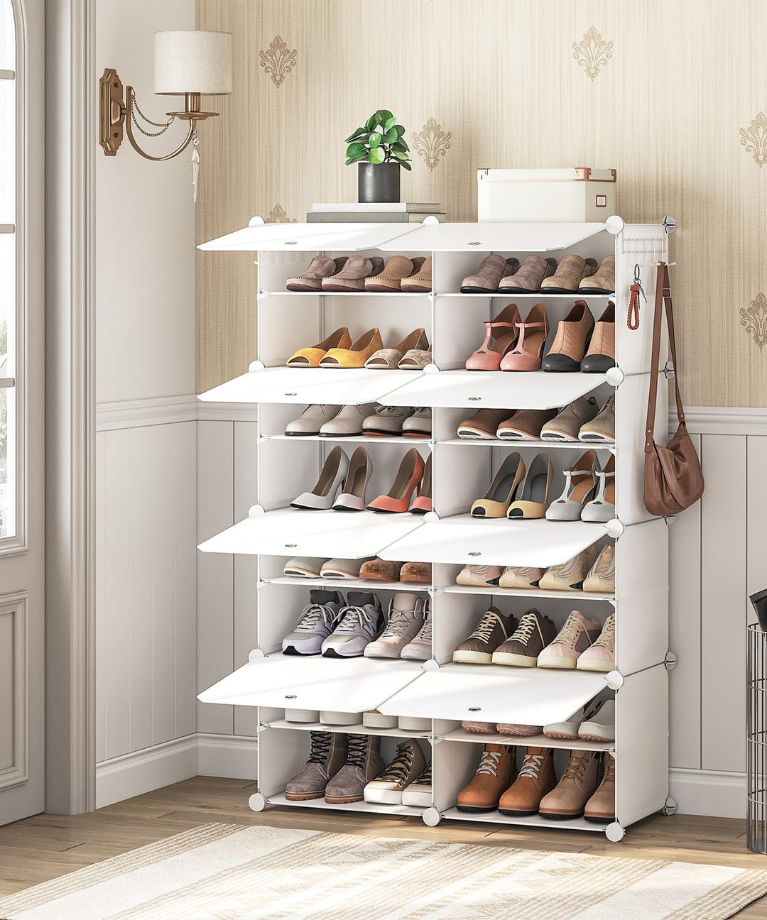 HOOBRO Schuhregal mit 8 Fächern, Schuhschrank, für 32 Paar Schuhe, 40 x 30 x 30 cm pro Fach, schmal,