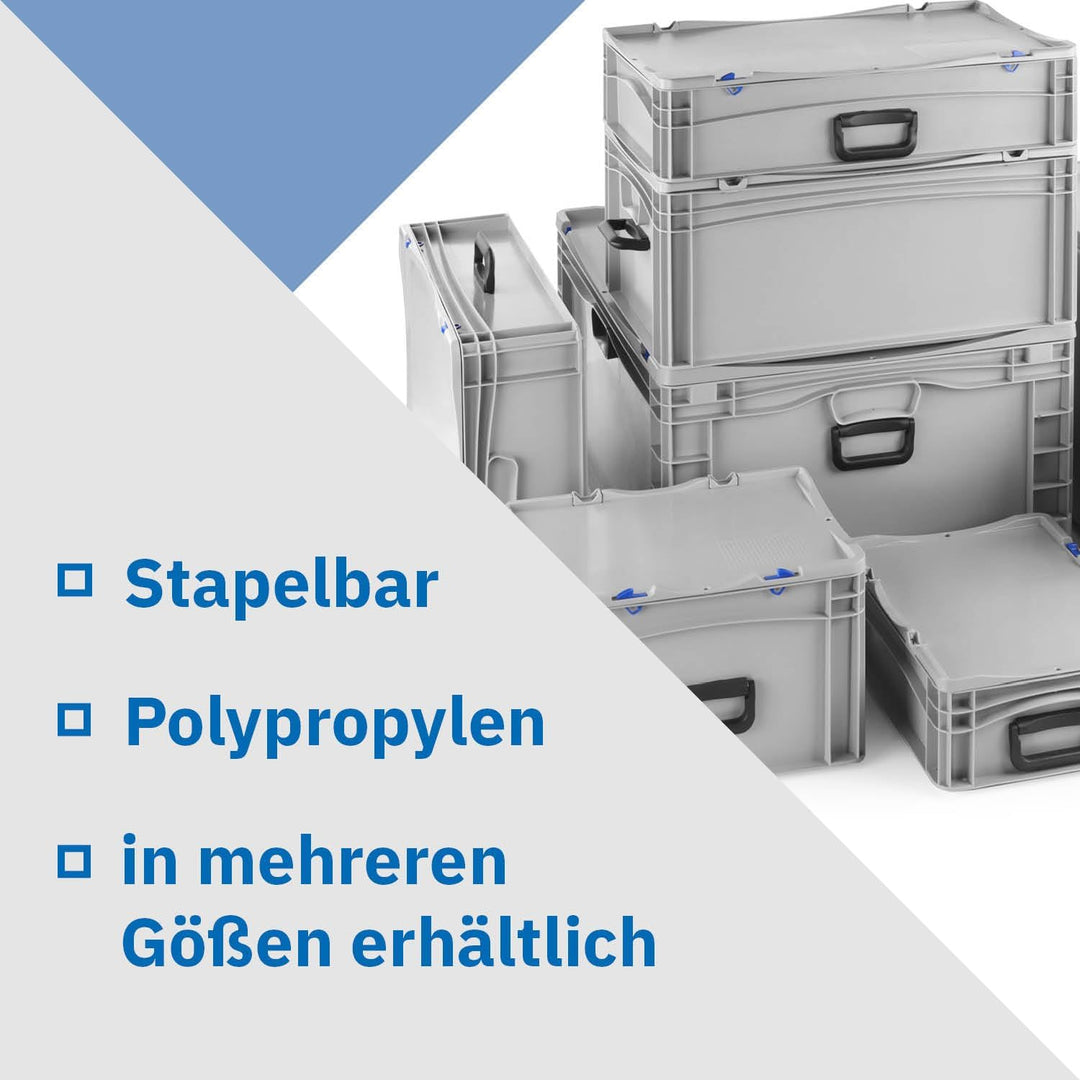 DIE BOX FABRIK Robuster Eurobehälter mit Tragegriff & Scharnierdeckel | Stapelbarer Kunststoffkoffer