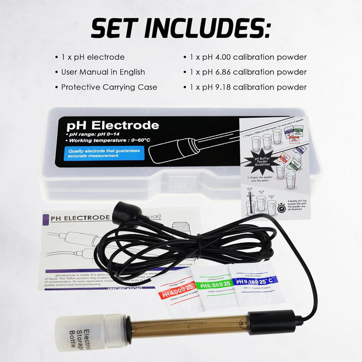 Ersatzelektrode pH-Wert, langes Kabel 0-14, pH-Sondentest, flüssiges Wasser, Meerwasser, saurer Rege