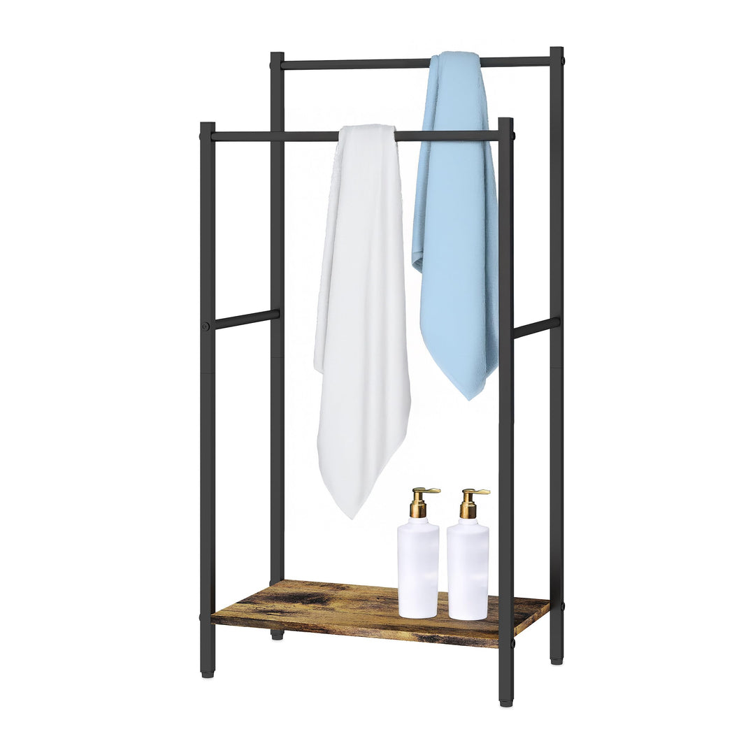 Relaxdays Handtuchständer mit Ablage, HxBxT: 81,5x42x24 cm, Industrial, 2 Stangen, Handtuchhalter, D