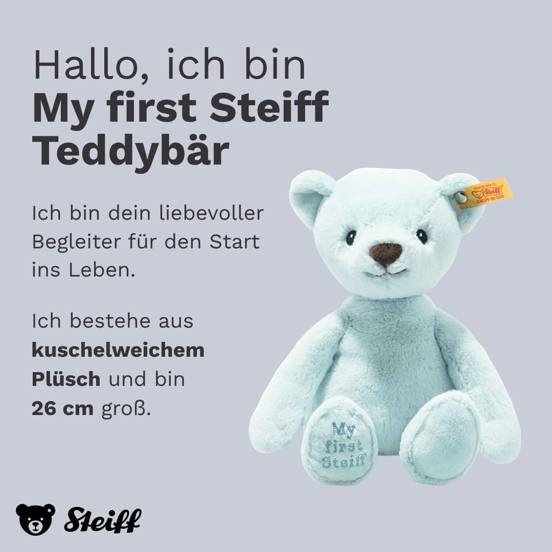 Steiff 242144 Soft Cuddly Friends My First Teddybär - 26 cm - Kuscheltier für Babys - hellblau (2421