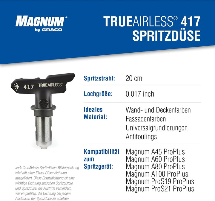 Graco TRA417 TrueAirless 417 Spritzdüse - für Magnum A45, A60, A80, A100, ProS19, ProS21, Schwarz