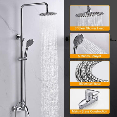 Ibergrif Roma, Duschsystem mit Regendusche, Brauseschlauch, Handbrause, Brausehalter, Duschstange, C