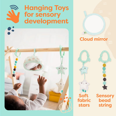 B. baby – Spielbogen aus Holz mit Krabbeldecke – Spieldecke für Babys und Neugeborene – 3 Sensorik B