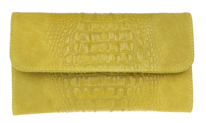 Girly Handbags Schlichte Clutch aus italienischem Wildleder mit Krokodilmuster, Gelb