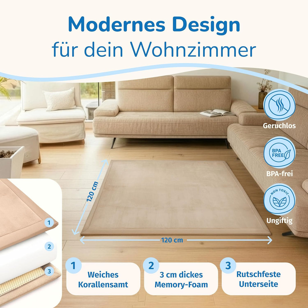 Krabbelmatte Baby - kuschelig weich - 3cm Dicke Spielmatte - schützt vor Stössen - Teppich Kinderzim