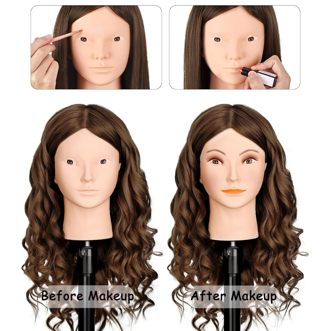 Frisierkopf Echthaar, TopDirect 66cm/26 Zoll 70% Echtes Haar Ubungskopf Friseur Trainingskopf mit Fl